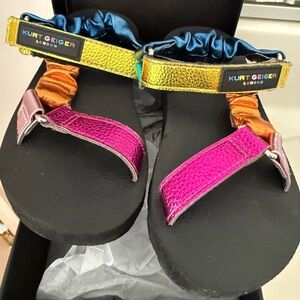 Kurt Geiger Metallic Rainbow Strap Sandals — Pink, Gold, Teal, Blue